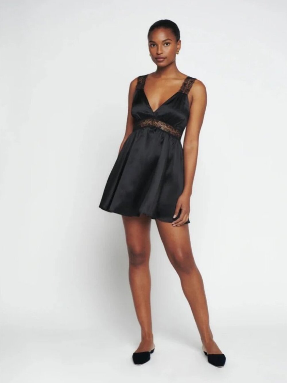 NWT Reformation Elina Silk Mini Dress Black Wide Lace Straps Sleeveless Size 8